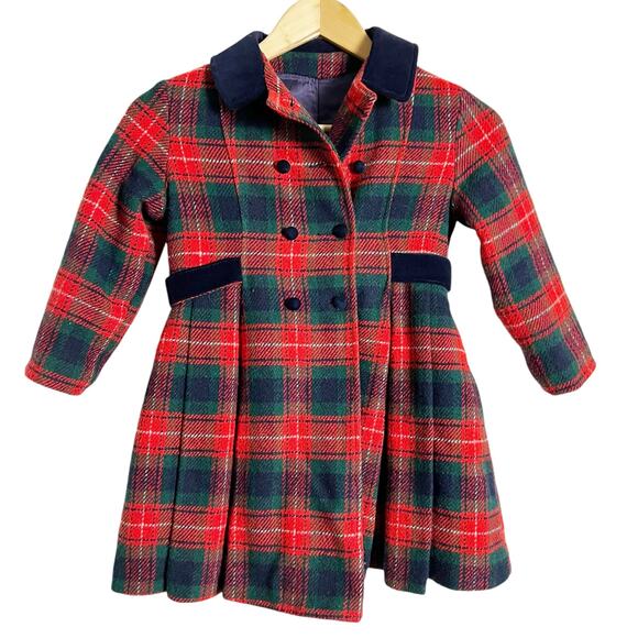 Vintage Rothschild of Philadelphia Red Plaid Girls Double Breasted Coat 4T - Picture 1 of 12